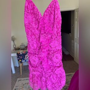 NBD lace mini dress pink